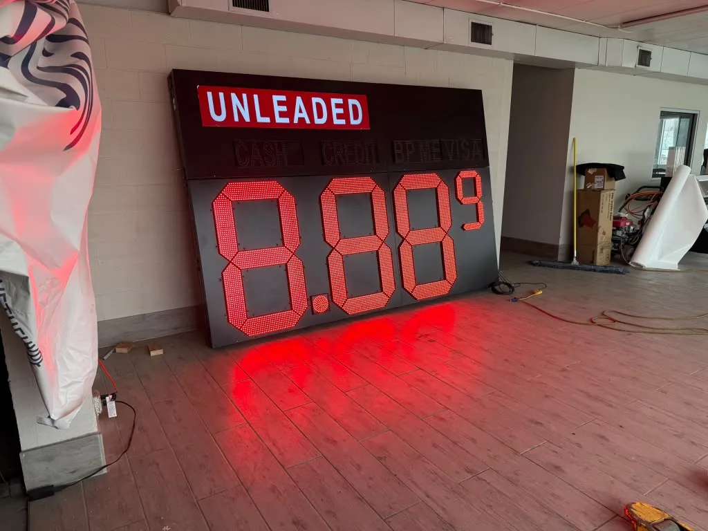 Illuminated LED fuel-price display with red digits